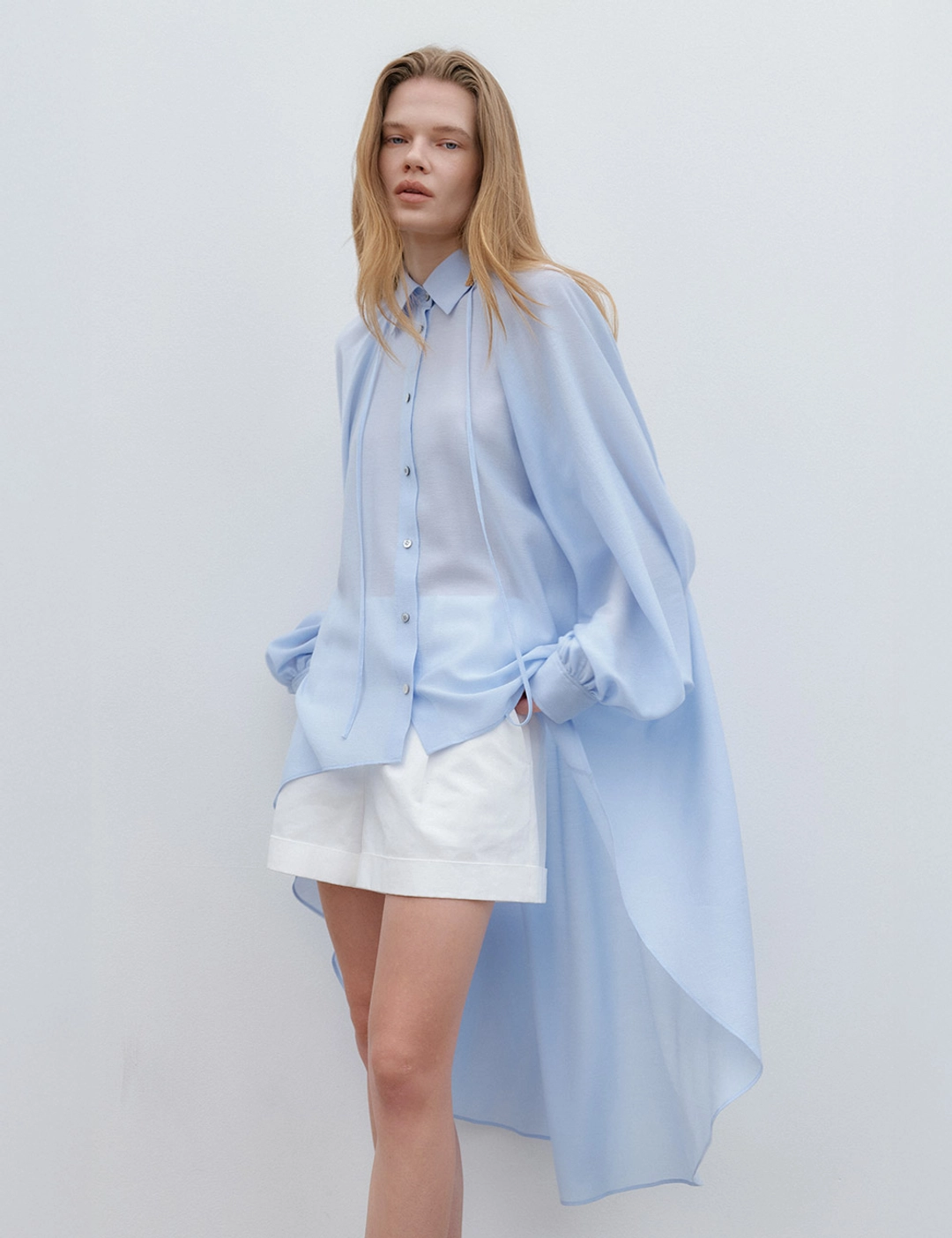 노미나떼 Savona Long Shirring Blouse (Sky Blue) 상품 이미지 2