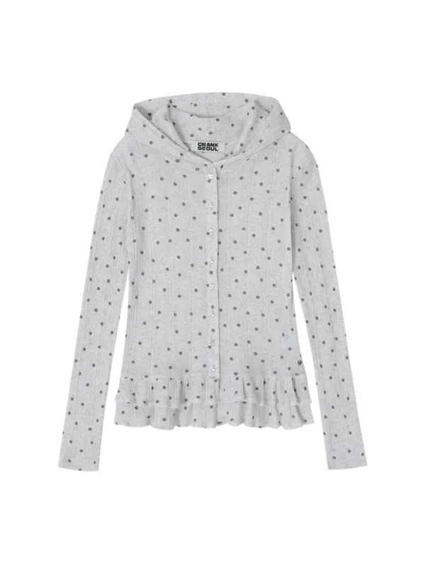 DOT FRILL SHEER HOOD CARDIGAN_MELANGE GREY