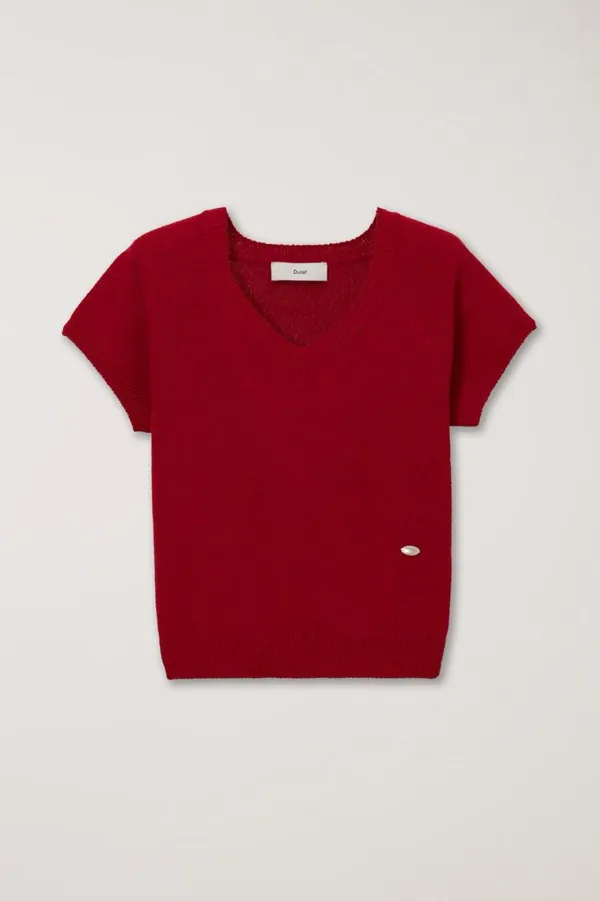 SUMMER LINEN V-NECK KNIT RED