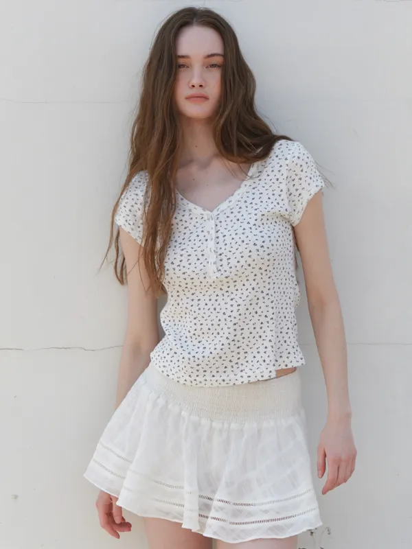 A FLOWER HENLEY NECK T-SHIRT_WHITE