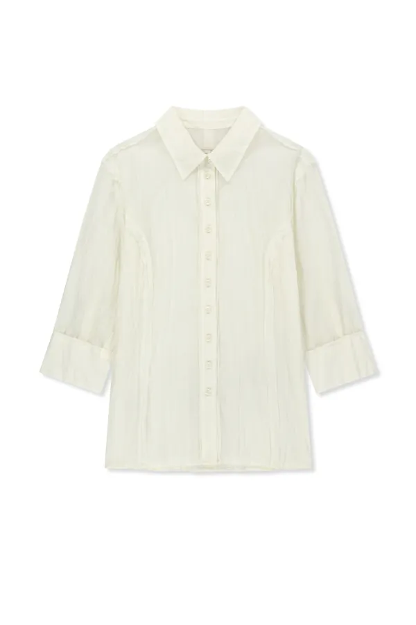 RAW EDGE CRINKLE BLOUSE IN CREAM