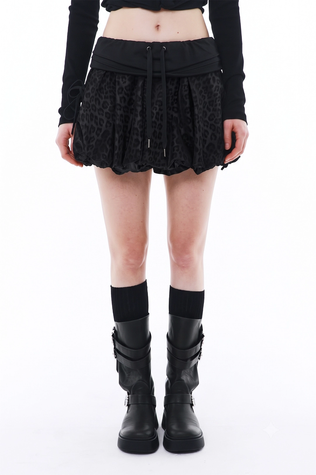 와이이이엘 BALLOON RIBBON SHORT SKIRT LEOPARD BLACK 상품 이미지 2
