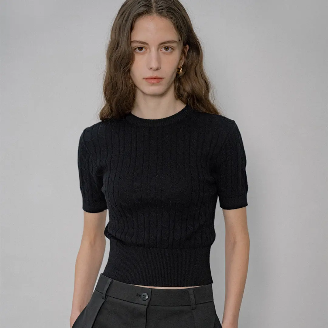 시야쥬 SIKN2029 cotton crop cable knit_Black 상품 이미지 2