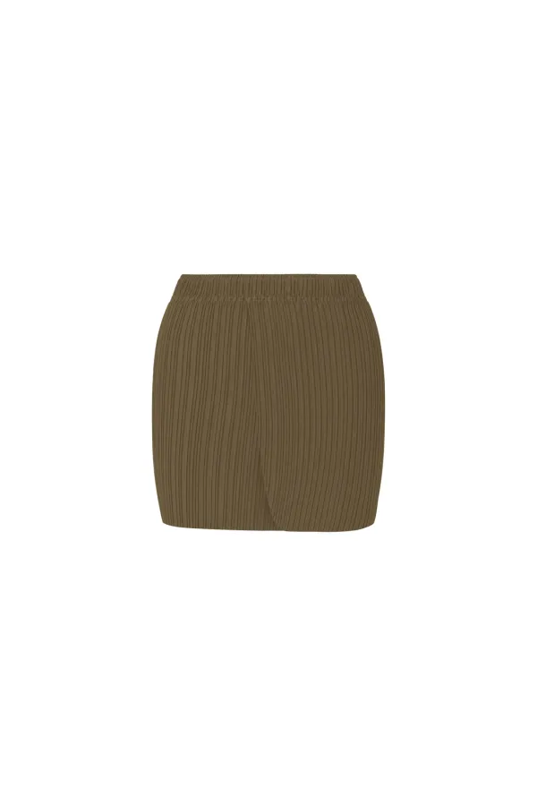 AIRY WRAP SHORT SKIRT (ALMOND)