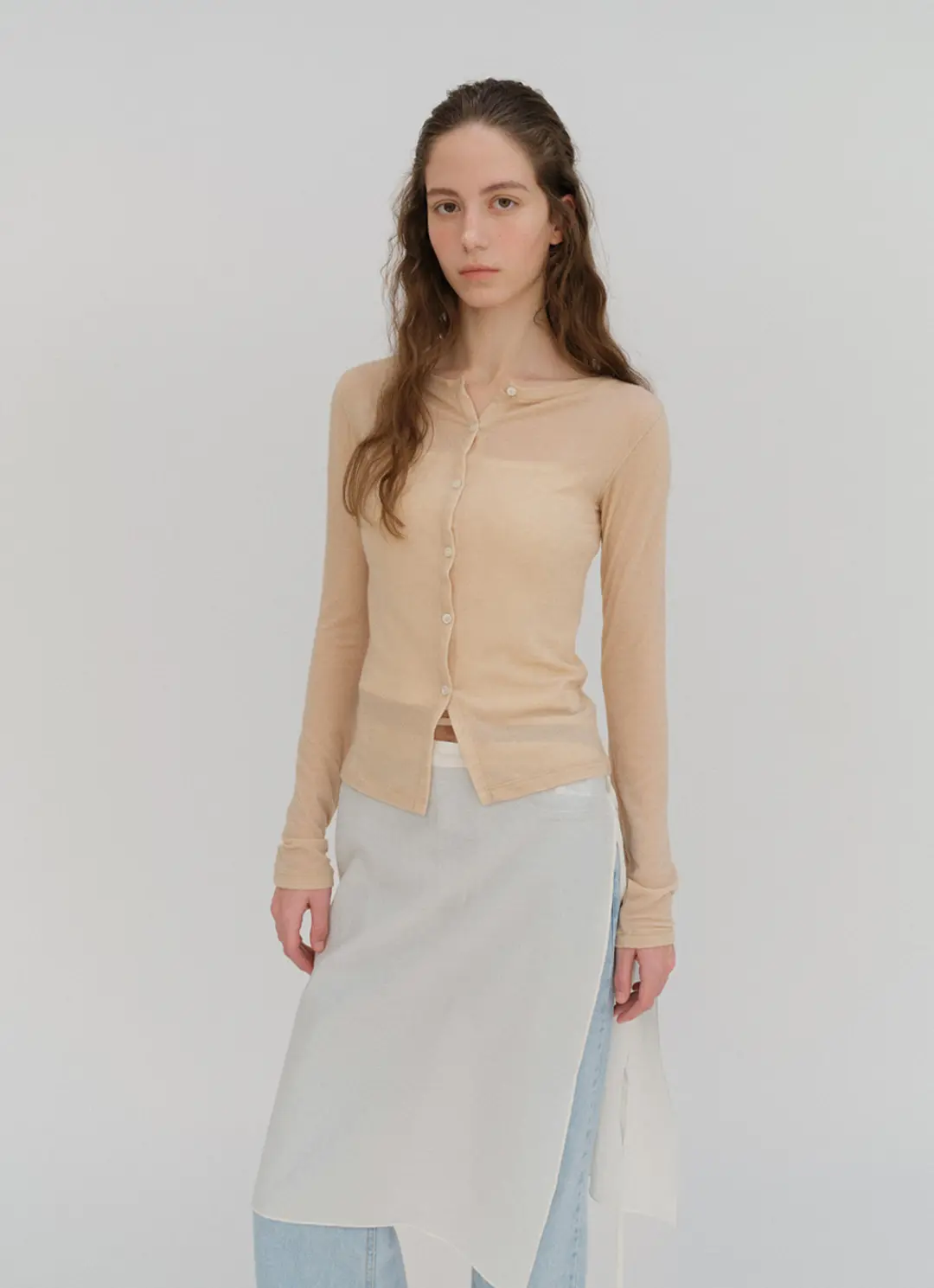 베이오드 Boat neck tencel cardigan_peach 상품 이미지 2
