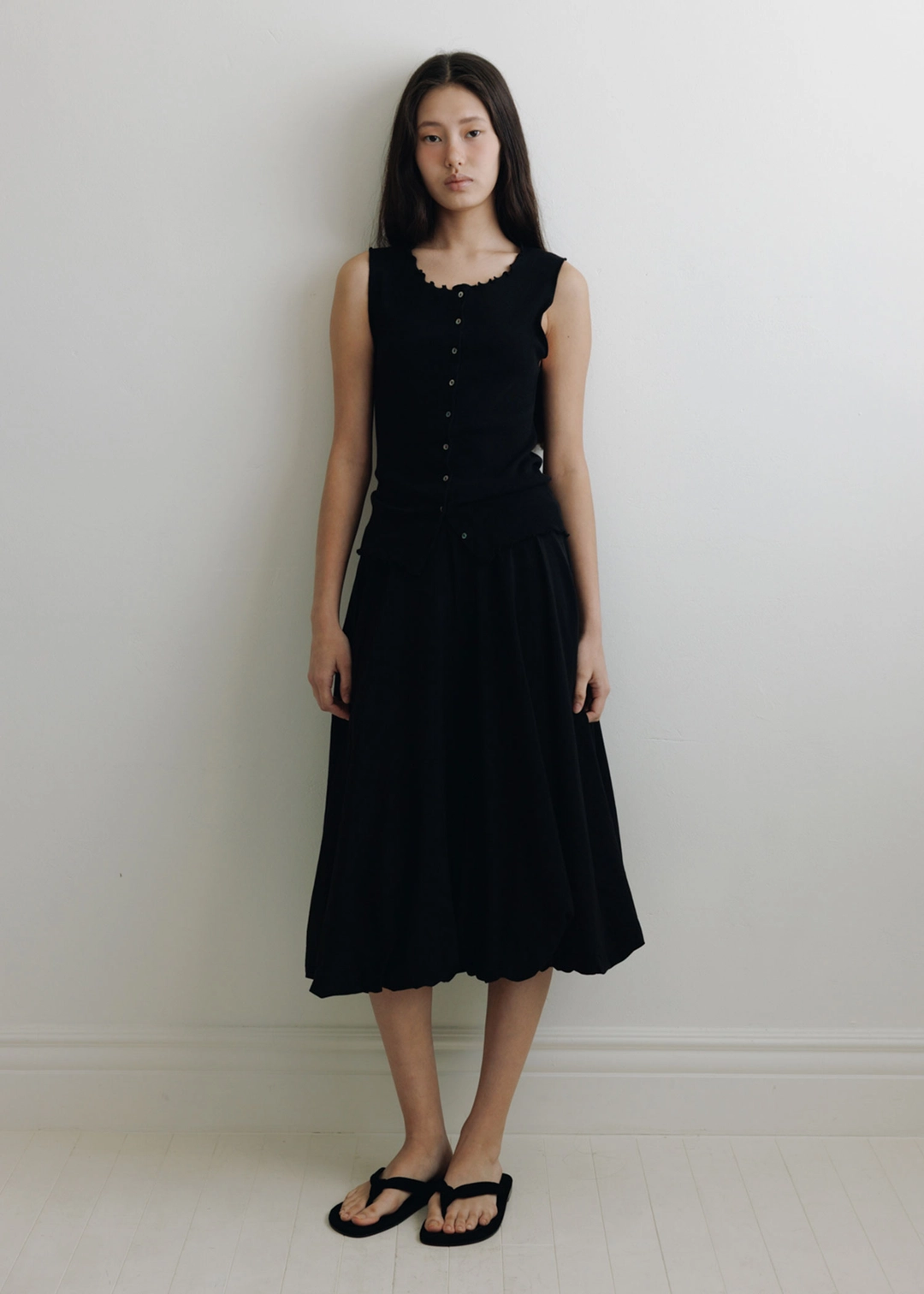 더라이 Balloon Banding Midi Skirt(Black) 상품 이미지 2