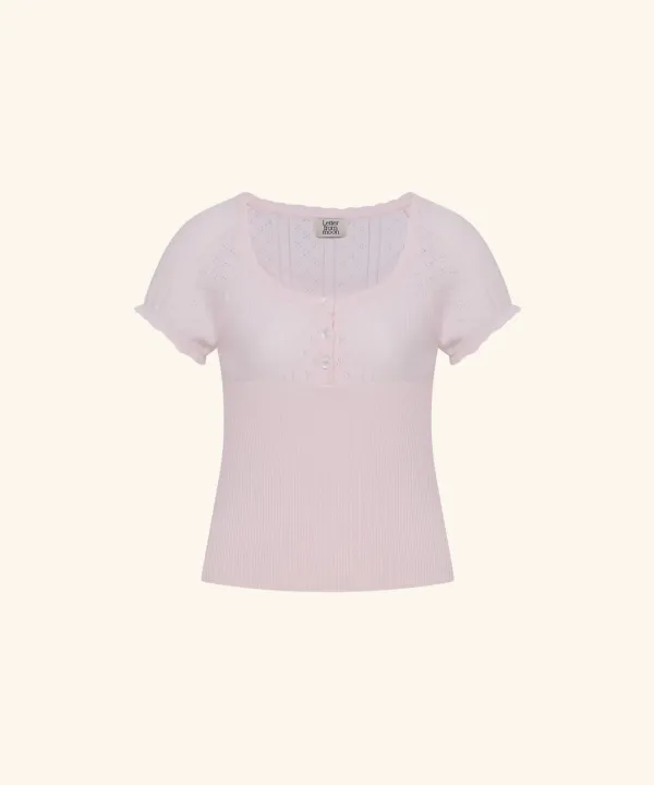 Daming Heartneck Button Knit Top ( Pink )