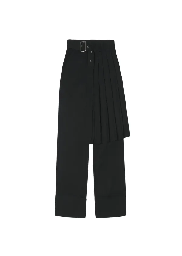 PLEATS BELT SET-UP WIDE PANTS, BLACK