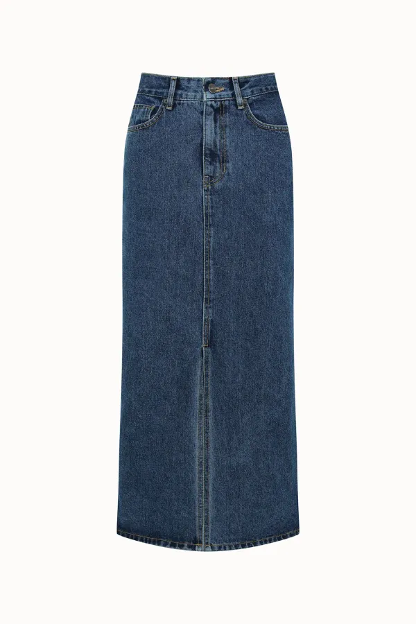 Slit Long Denim Skirt[LMBDAUDN4122]-Dark Blue