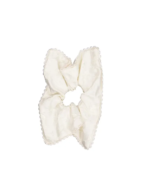 Floral Satin Square Scrunchie Ivory