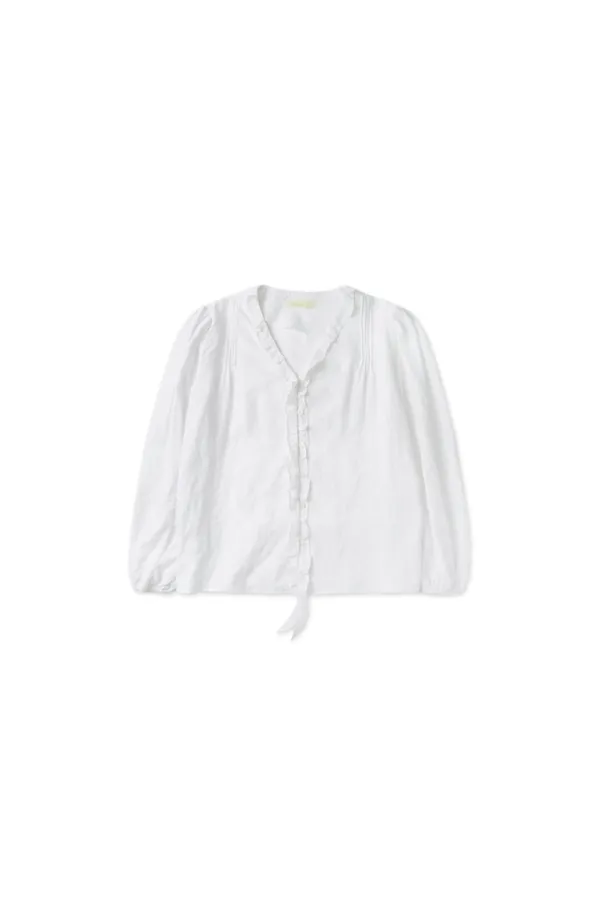 Ruffle shirring blouse_ivory