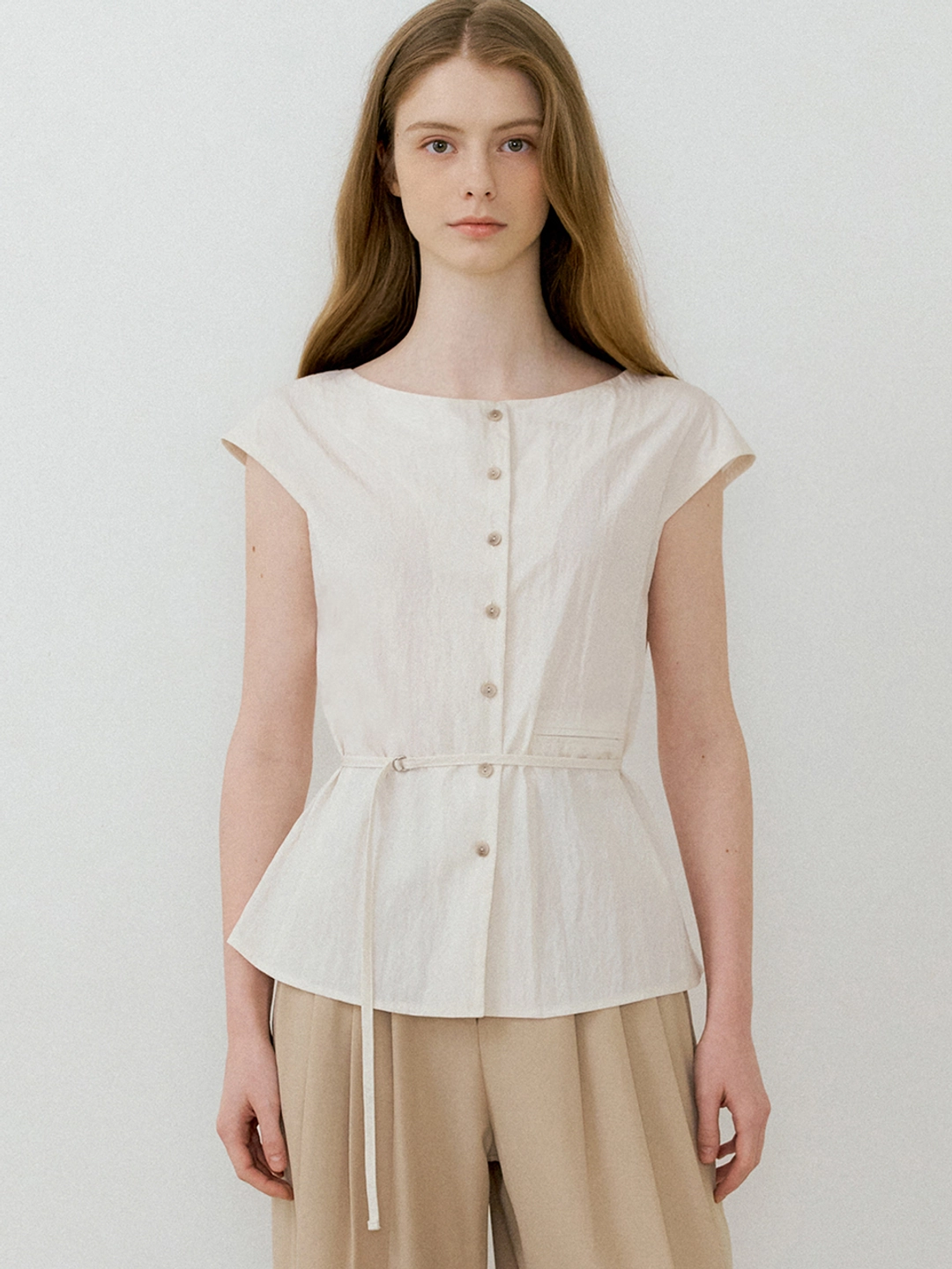 아워코모스 comos 1480 boat-neck belt blouse (cream) 상품 이미지 2