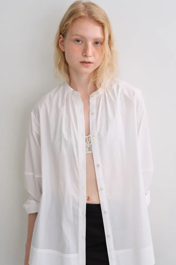 cotton belted shirring shirt (white)