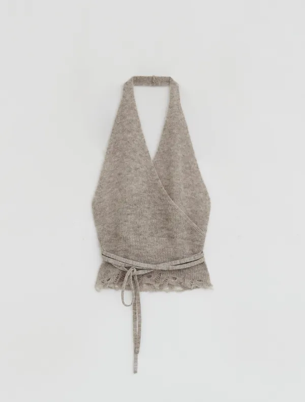 RAW EDGE HALTER KNIT [BEIGE]