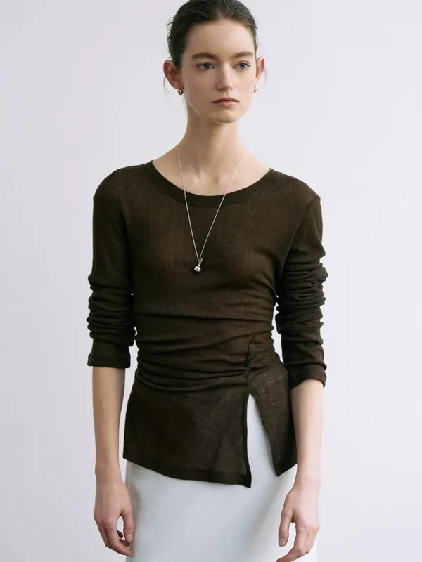 comos 1674 twisted slit T-shirt (brown)