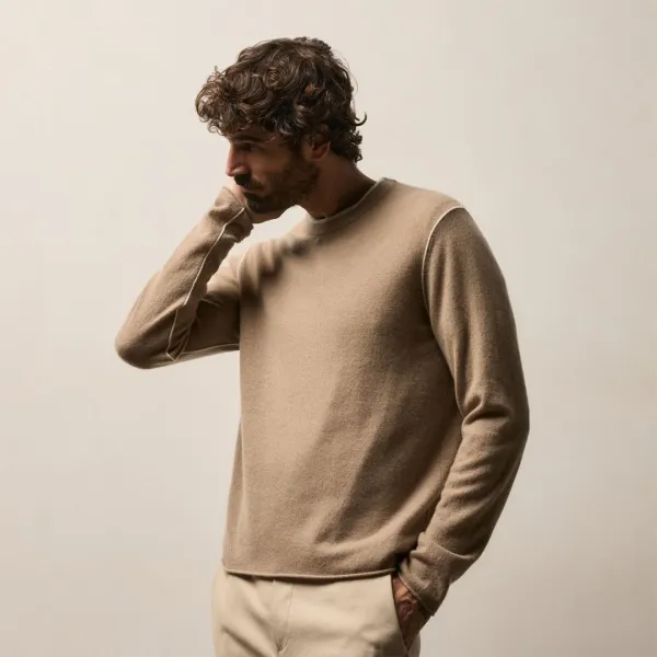 Italian Spun Cashmere Crewneck - Coffee/Stucco