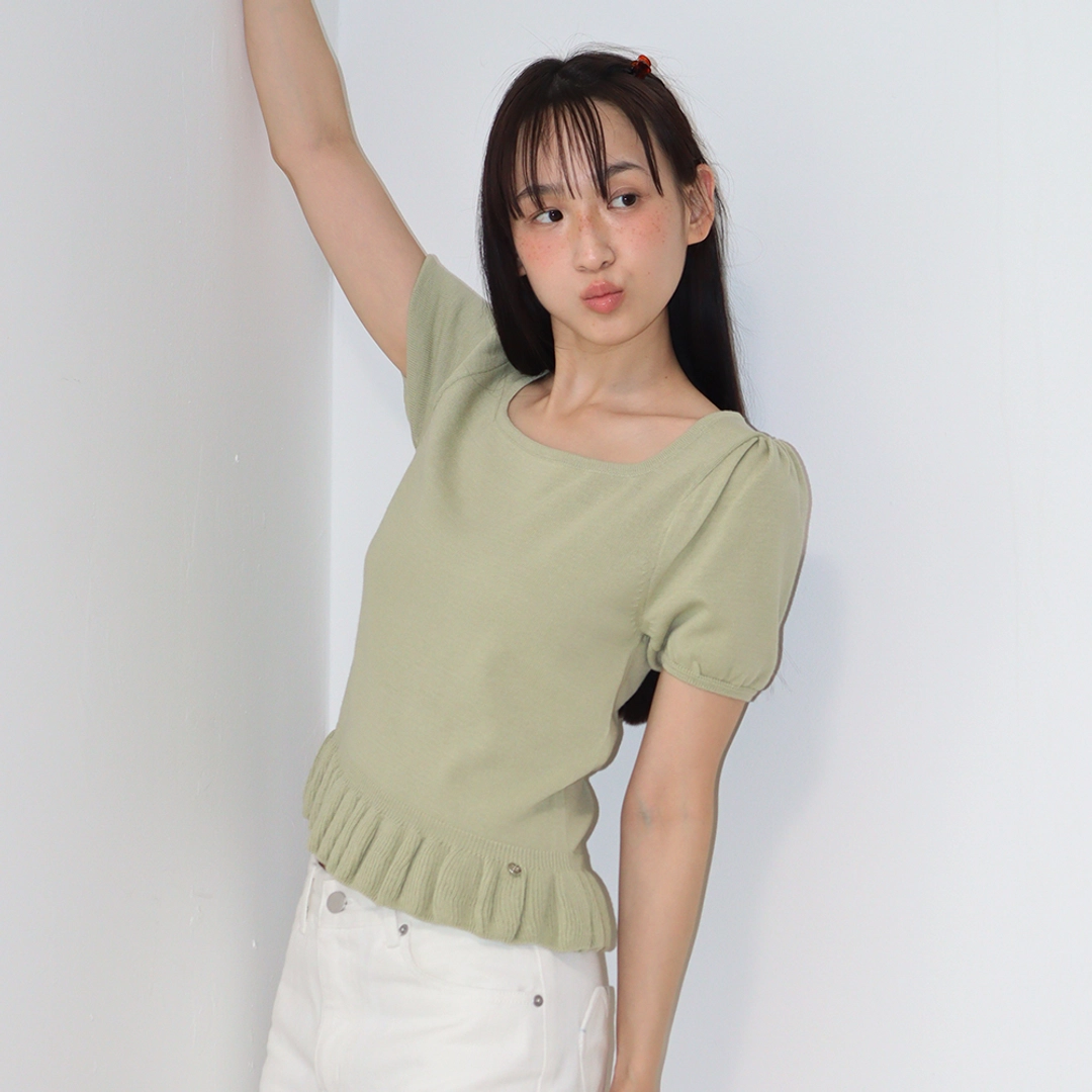 론론 PUFF SLEEVE RUFFLE KNIT SOFT GREEN 상품 이미지 2