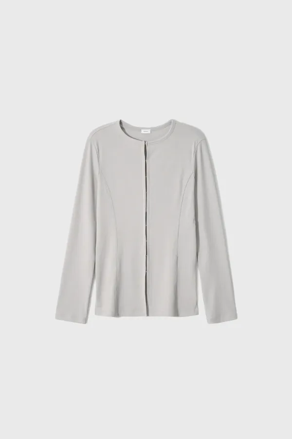 Ribbed Slim Cardigan (White / Light Gray / Black)
