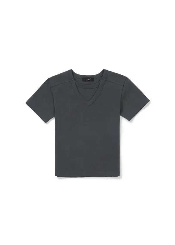 DOUBLE LAYER V-NECK TOP (DARK GREY)