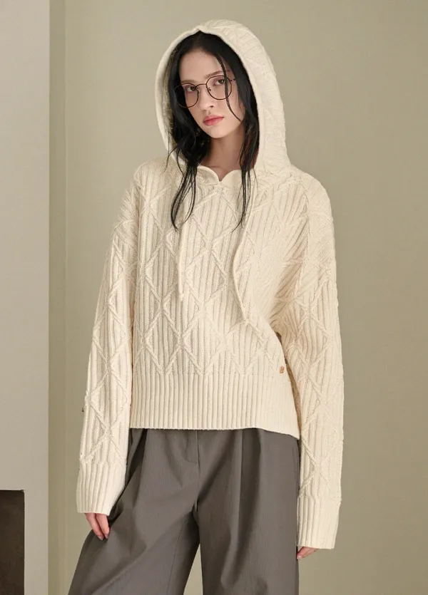 [44-120] Muse Wool Overfit Hood Knit&nbsp;뮤즈 울 오버핏 후드 니트(가을/겨울/데일리룩/마실룩/꾸안꾸/출근룩/캠퍼스룩/일상룩/후드/꽈배기/러블리/오버핏/빅사이즈/자체제작)