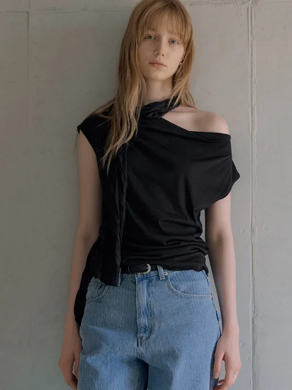 wrinkle scarf draped top set (black) orc 6019