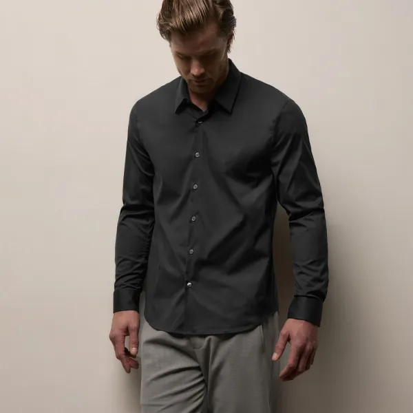 Matte Stretch Poplin Dress Shirt - Black