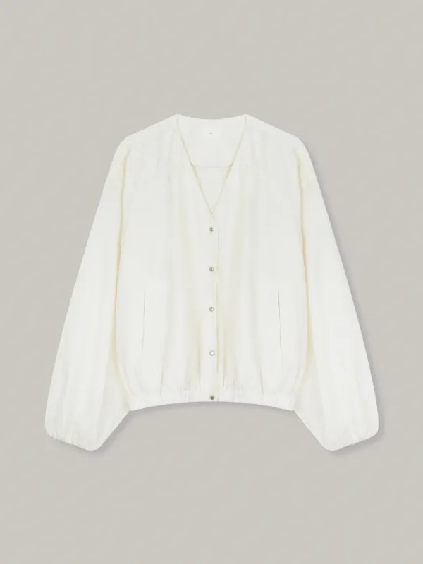 sheer no-collar jumper (beige)
