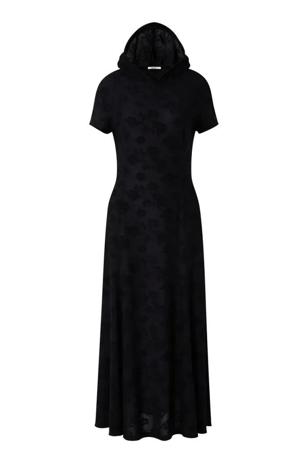 TERRY FLOWER HOODED DRESS (BLACK)