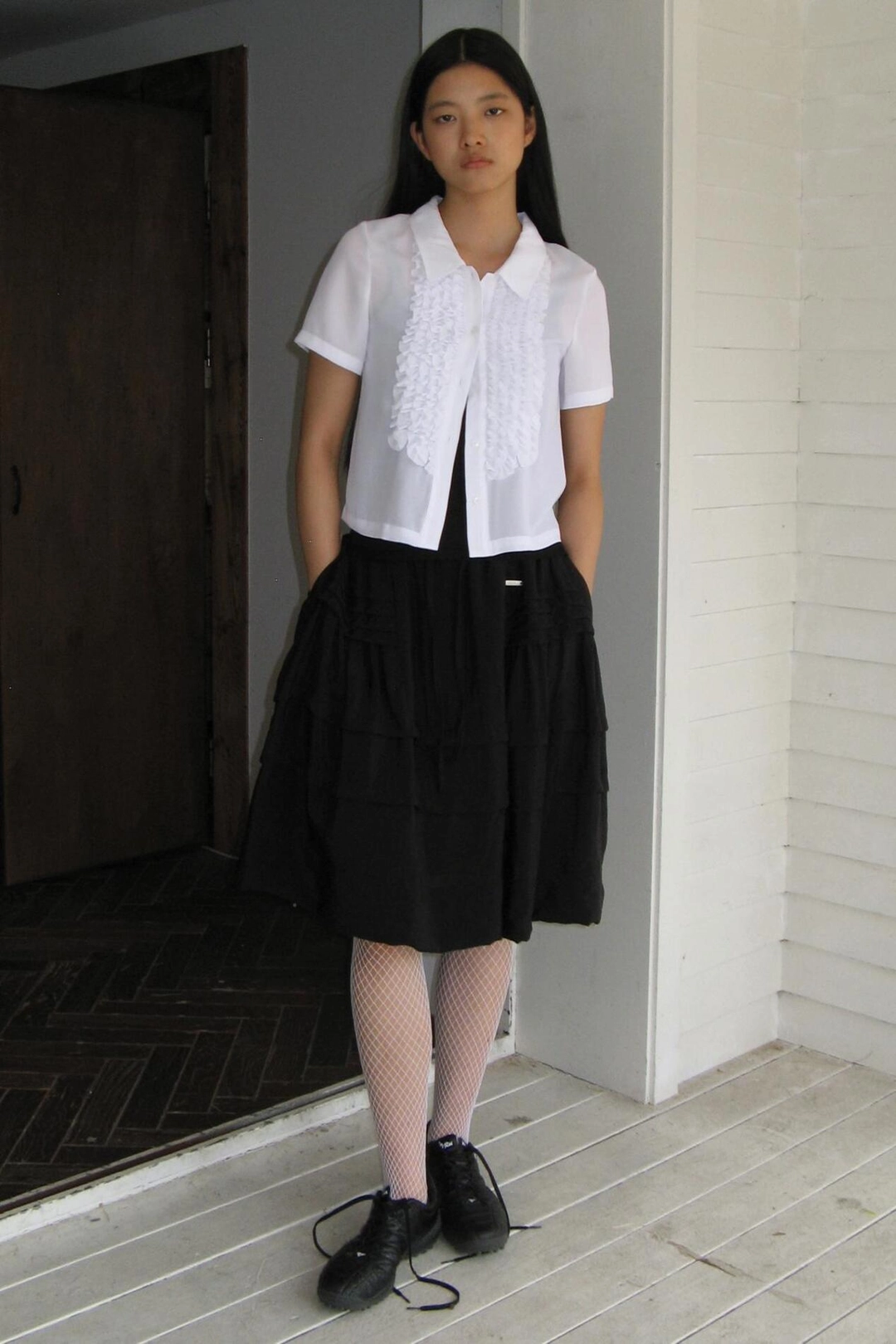 시눈 Frill Half Blouse (White) 상품 이미지 2