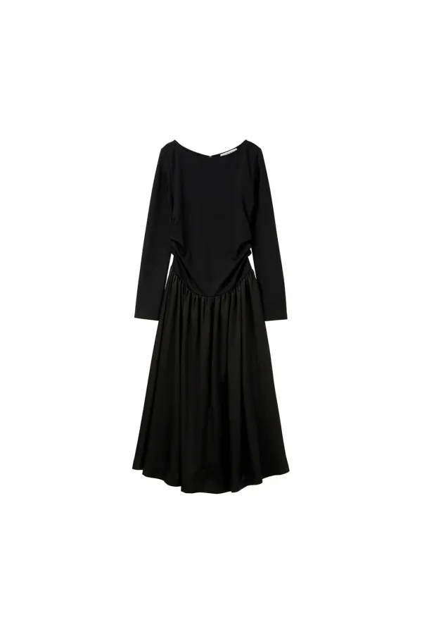Shirring Jersey Dress, Black