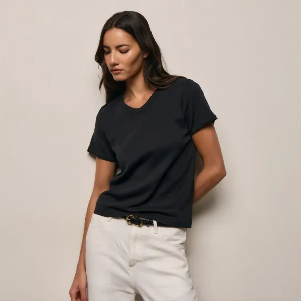 Compact Cotton Baby V Tee - Washed Black