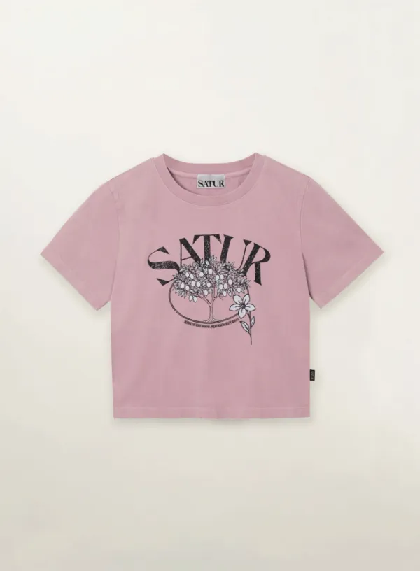 (W) Citron Tree Washed T-shirt - Pink