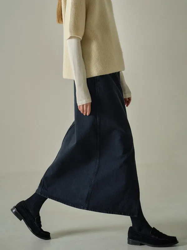 클래식 데님 스커트_vintage black
