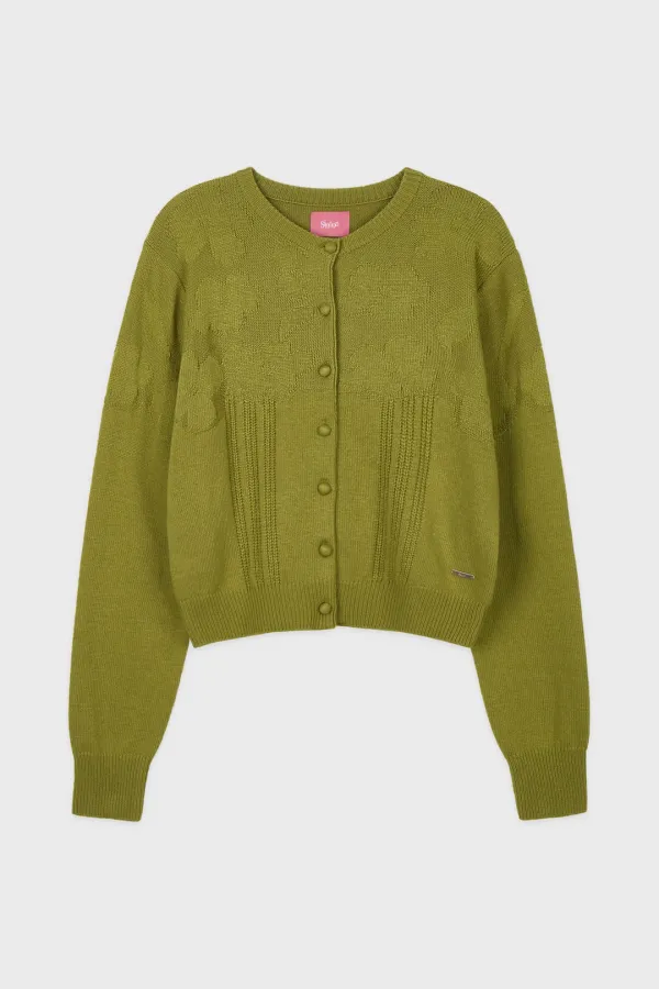 Reverse Flower Cardigan (Olive)