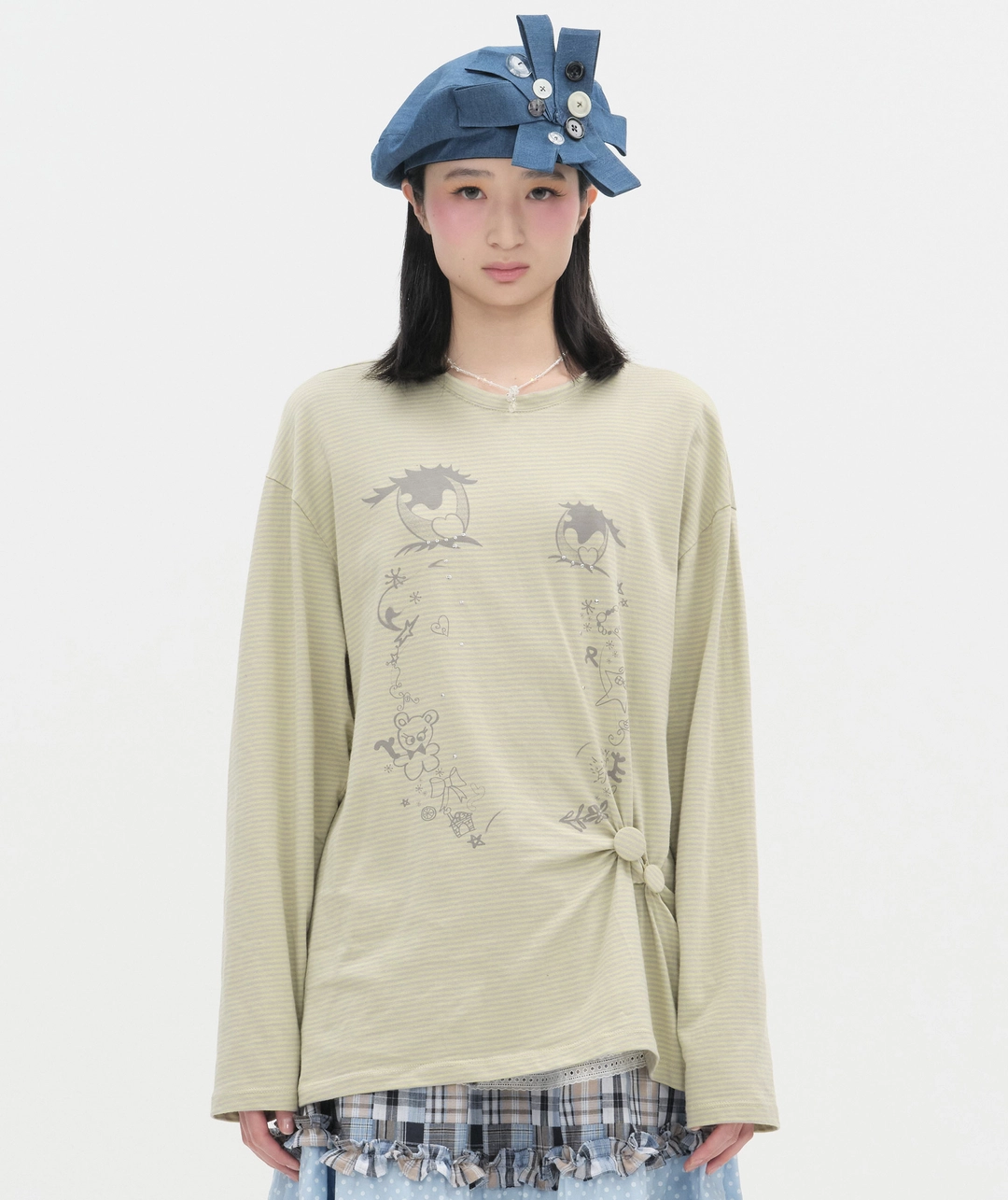 타입서비스 [3차] Cry Eyes Ruched Stripe Top [Green] 상품 이미지 2
