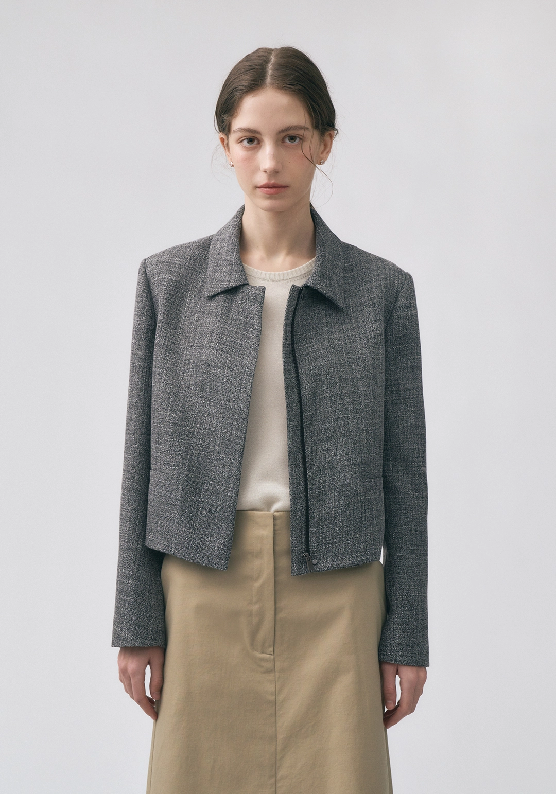 엘로주 Linda Tweed Zip-up Jacket (Charcoal Navy) 상품 이미지 1
