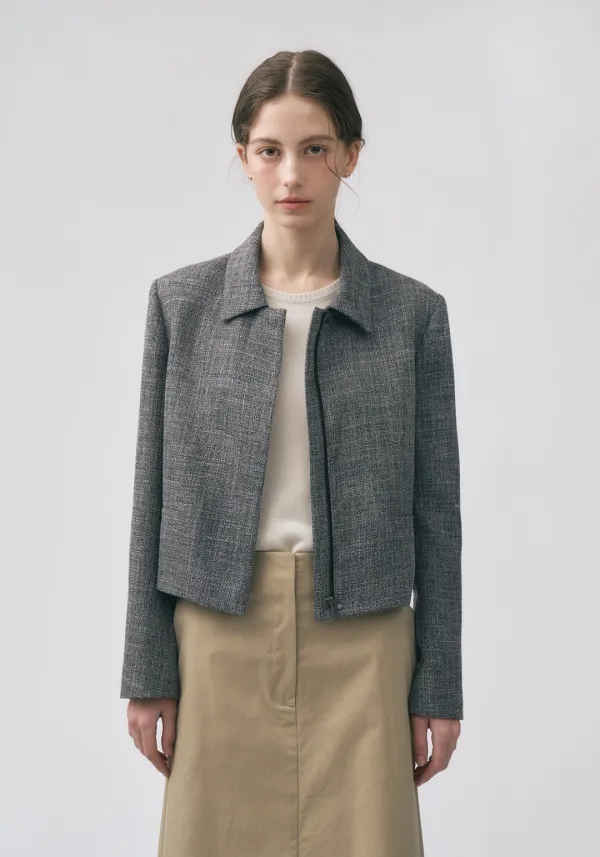 Linda Tweed Zip-up Jacket (Charcoal Navy)