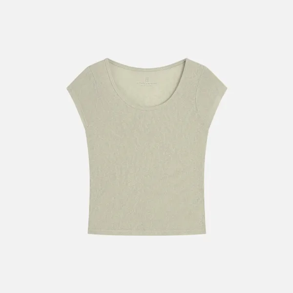 SITP5300 시스루 캡소매 슬림 반팔 티_Ash olive