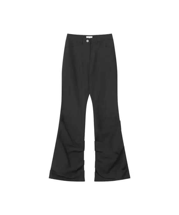 Cotton shirring bootscut pants BLACK