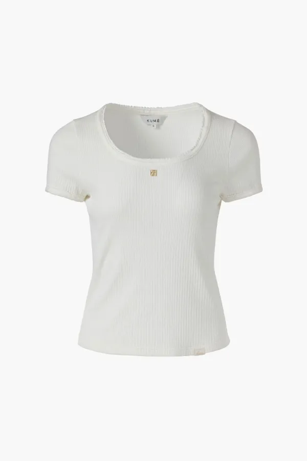 Pointelle Scoop Neck T-shirt, White