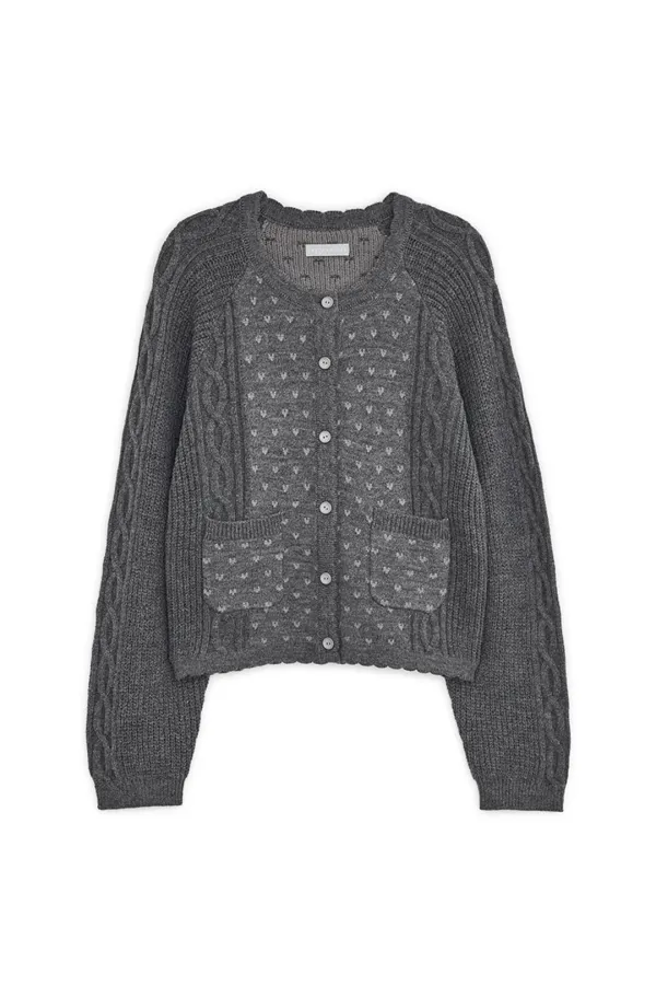 Vintage ruffle knit cardigan (Gray)