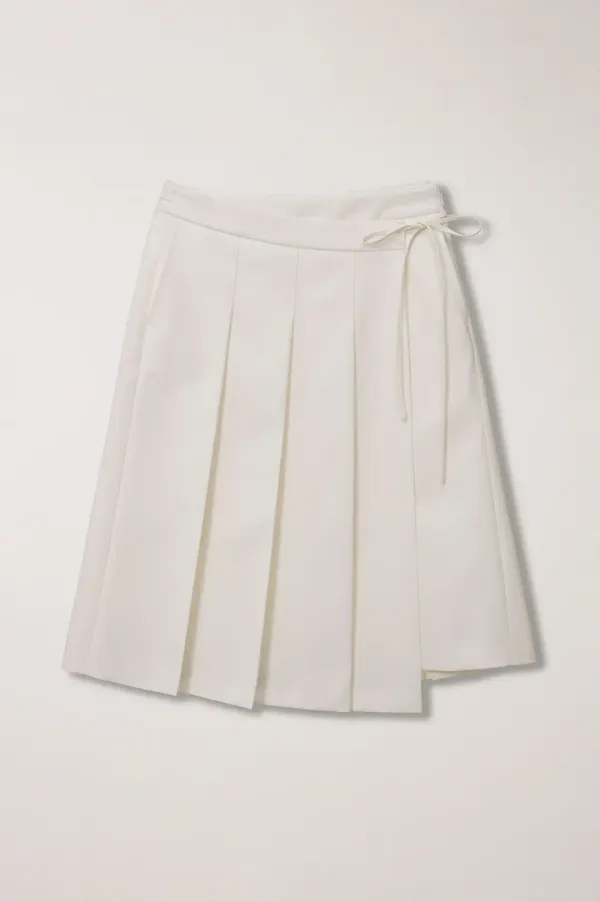 RIBBONED WIDE PLEATS SKIRT IVORY