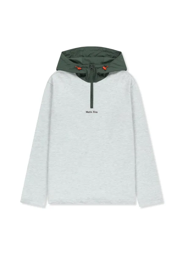 COLOR BLOCK HOODY QUARTER ZIP UP IN LIGHT GREY