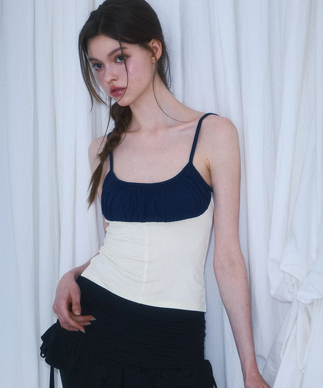 로제프란츠 Two Color Shirring Sleeveless [Navy] 상품 이미지 1