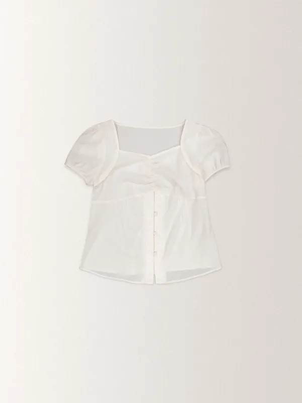 COTTON LACE PINTUCK BLOUSE [ CREAM ]