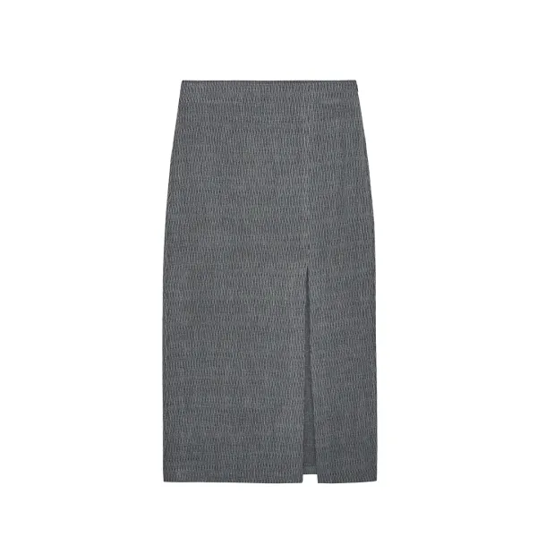 Pigment Linen Long Slit Skirt - charcoal