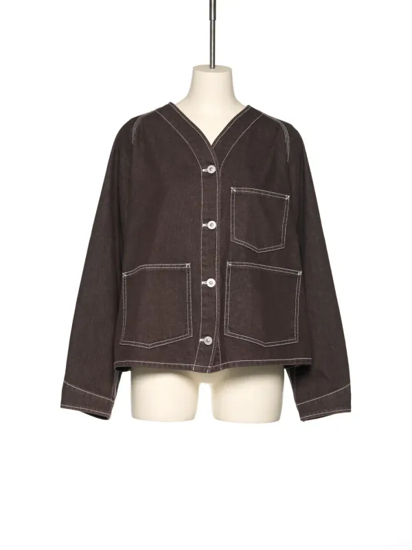 PS25 BROWN PATCH POCKET DENIM JACKET