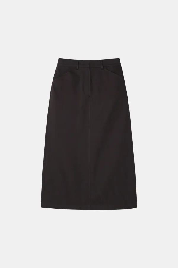 Clean Cotton Skirt in Charcoal Brown