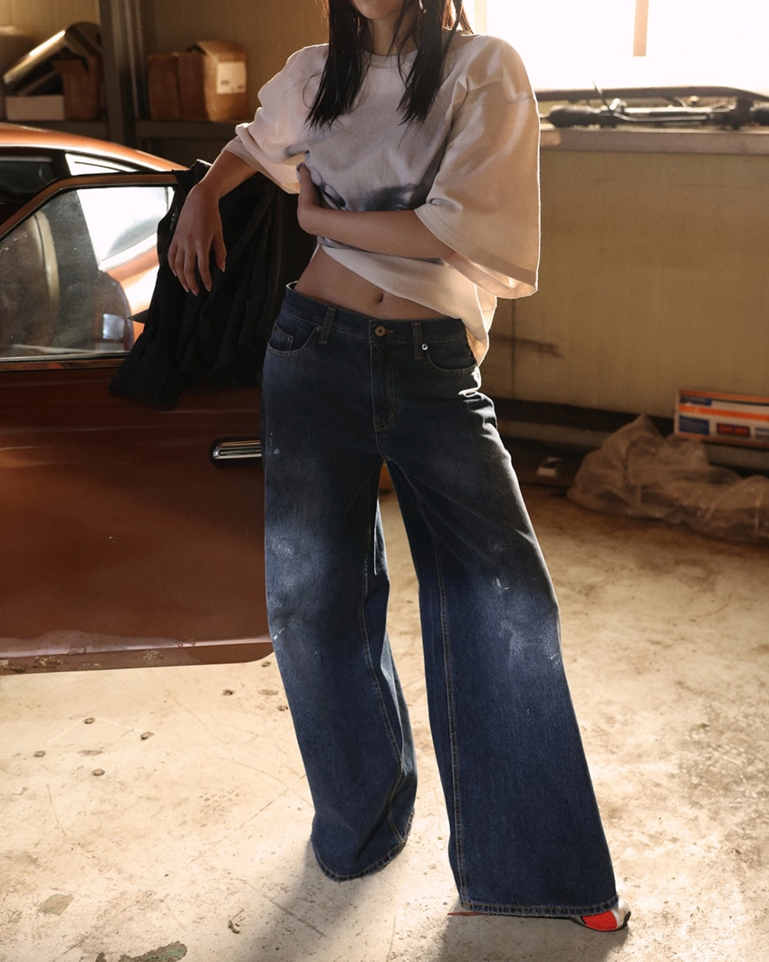 랑거 dark washed painted wide jeans 상품 이미지 1