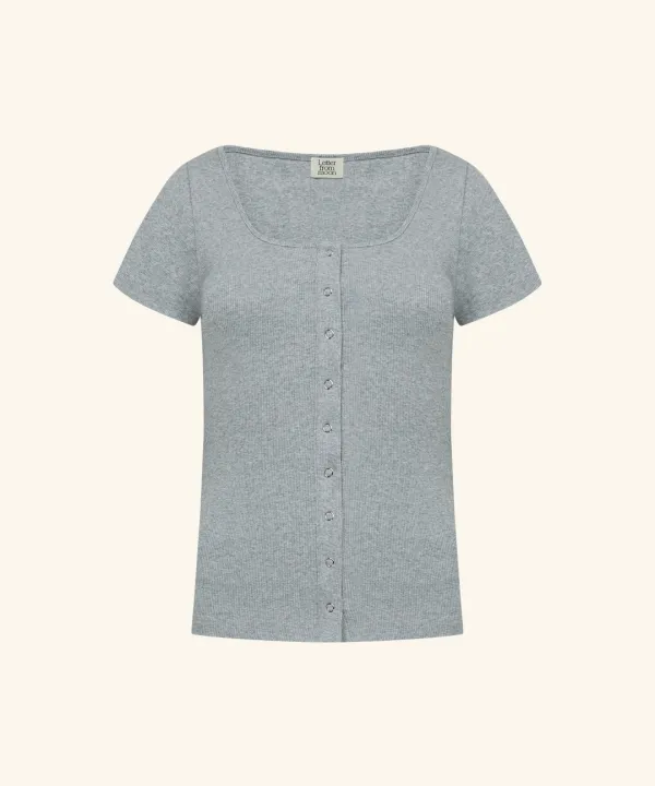 Letters Slim Half Cardigan ( Melange Grey )